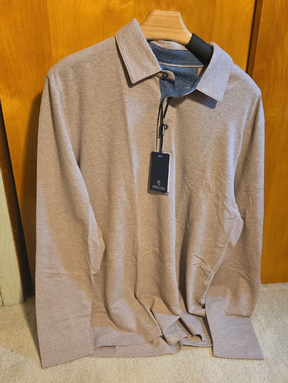 Men's Beige Polo Collar Long-Sleeve Shirt